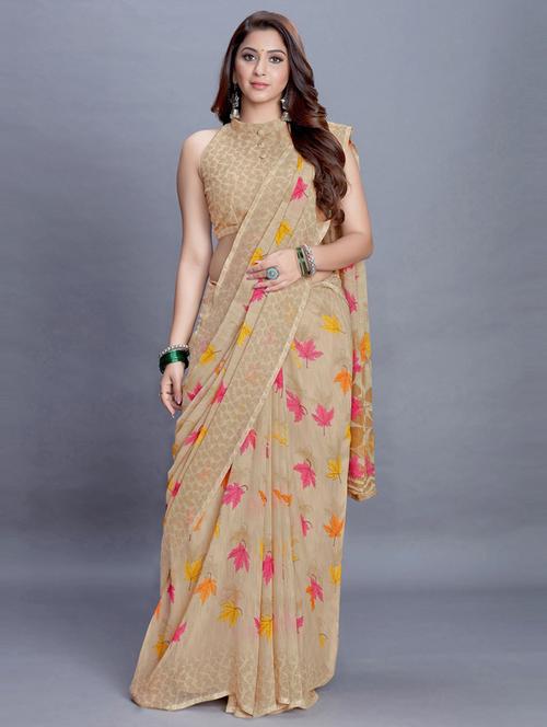 floral printed saree with blouse - 19199315 - Very Small Image - 1