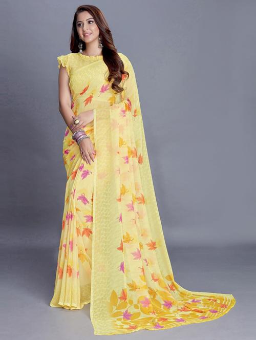 floral printed saree with blouse - 19199317 - Very Small Image - 1