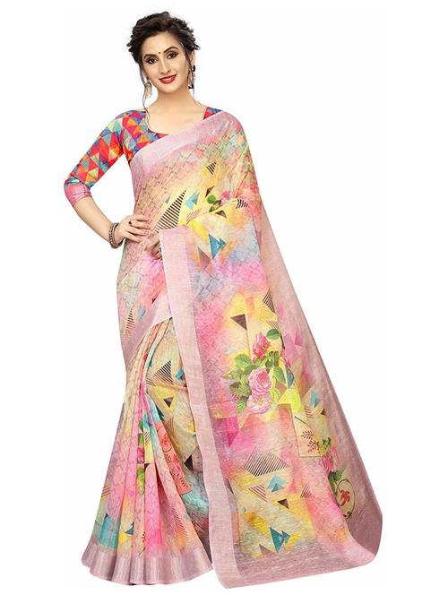 floral printed saree with blouse - 19199322 - Very Small Image - 1