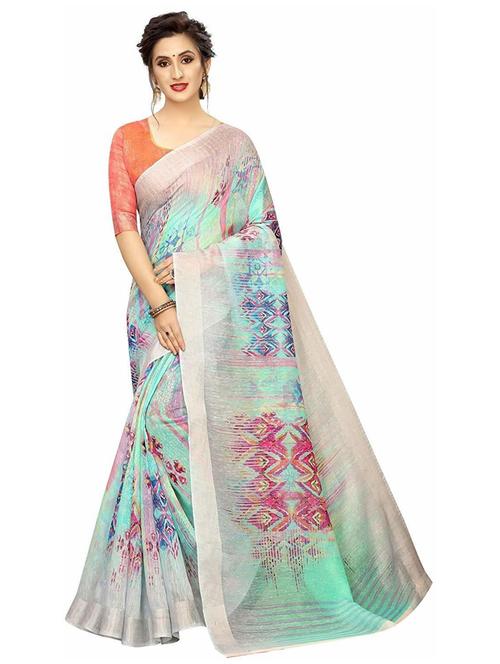 floral printed saree with blouse - 19199324 - Very Small Image - 1
