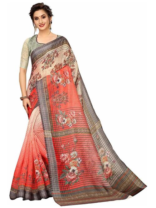 floral printed saree with blouse - 19199325 - Very Small Image - 1