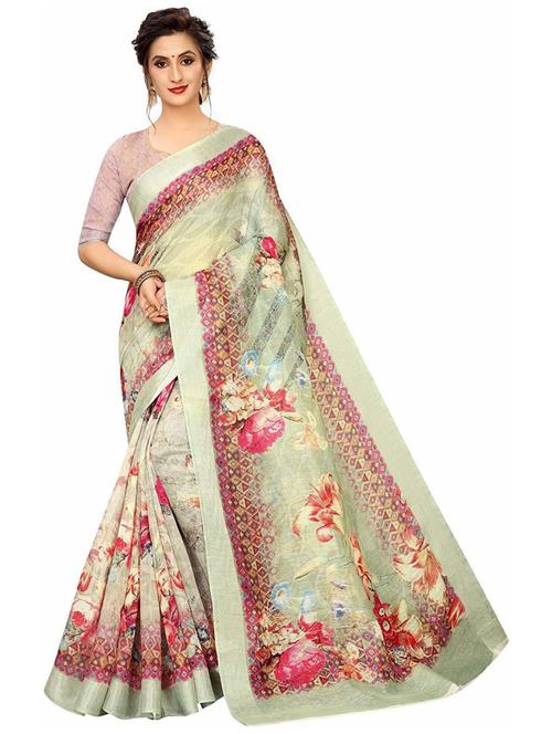 floral printed saree with blouse - 19199329 - Very Small Image - 1