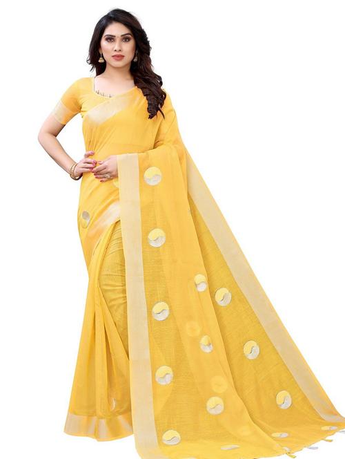 yellow paisley embroidered saree with blouse - 19199342 - Very Small Image - 1