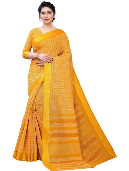 yellow self design set saree with blouse - 19199360 - Very Small Image - 1