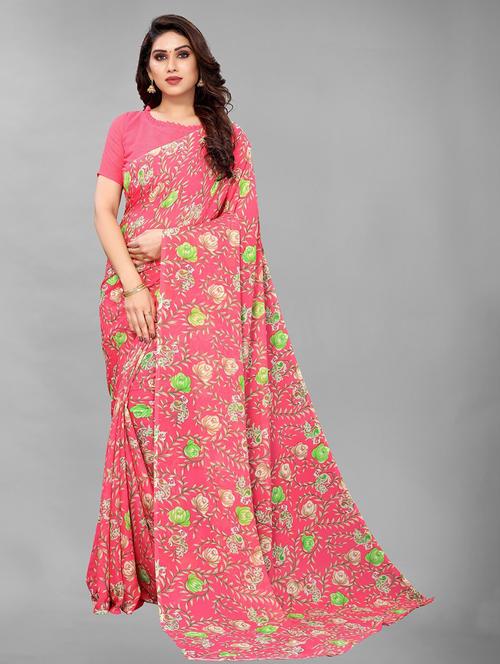 floral printed saree with blouse - 19199374 - Very Small Image - 1