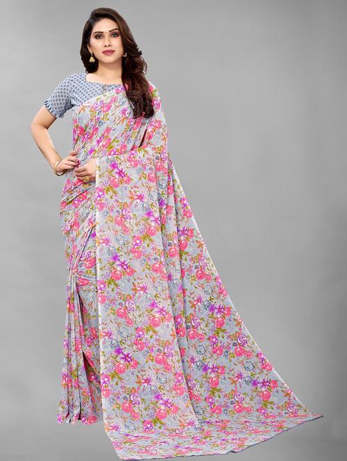 floral printed saree - 19199375 - Very Small Image - 1