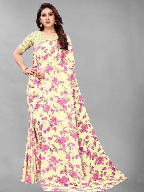 floral printed saree with blouse - 19199377 - Very Small Image - 1