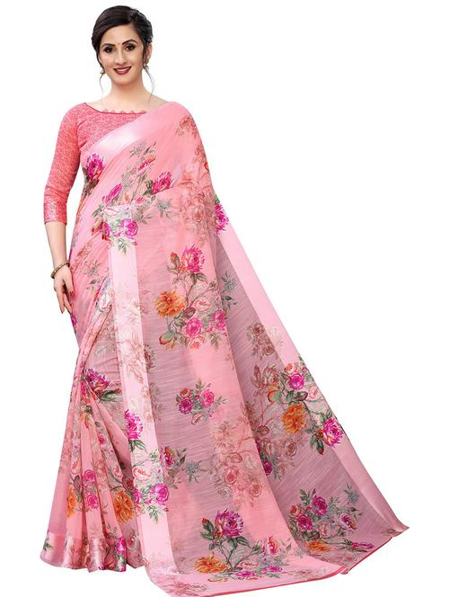 floral printed saree with blouse - 19199391 - Very Small Image - 1