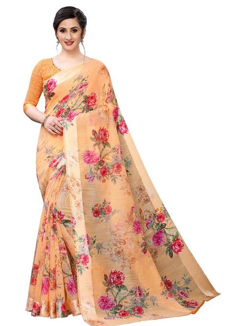 floral printed saree with blouse - 19199393 - Very Small Image - 1
