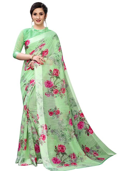 floral printed saree with blouse - 19199394 - Very Small Image - 1