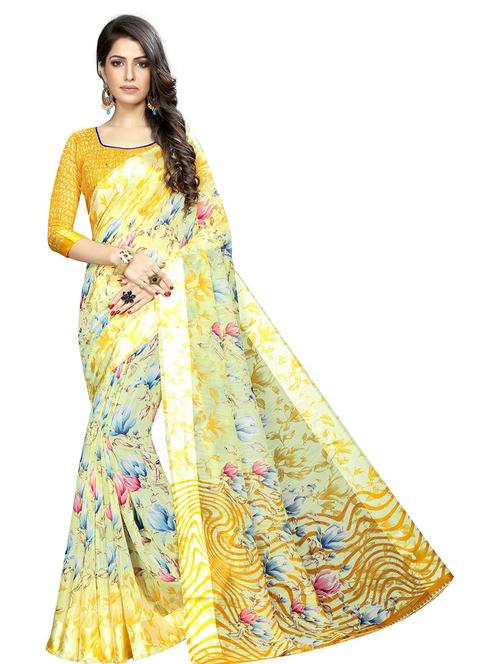 floral printed saree with blouse - 19199395 - Very Small Image - 1