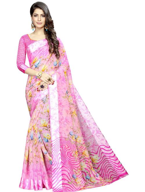 floral printed saree with blouse - 19199397 - Very Small Image - 1