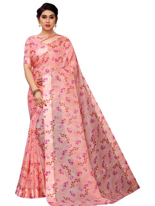 floral printed saree with blouse - 19199410 - Very Small Image - 1