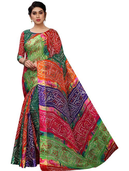 multi colored bandhani saree with blouse - 19199418 - Very Small Image - 1