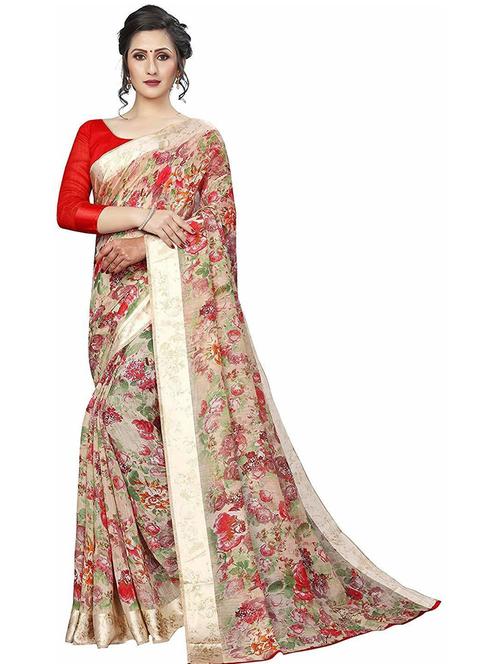 floral printed saree with blouse - 19199421 - Very Small Image - 1