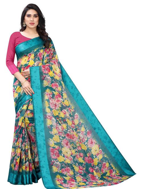 floral printed saree with blouse - 19199428 - Very Small Image - 1