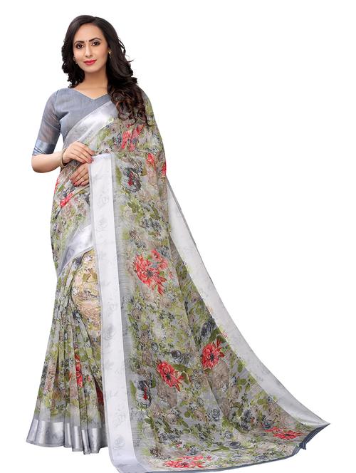 floral printed saree with blouse - 19199429 - Very Small Image - 1