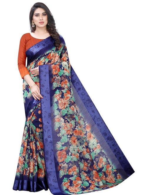 floral printed saree with blouse - 19199432 - Very Small Image - 1