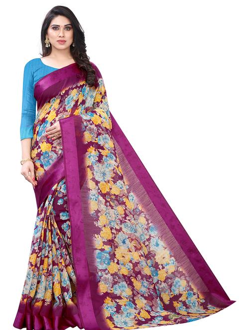 floral printed saree with blouse - 19199433 - Very Small Image - 1