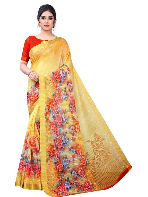floral printed saree with blouse - 19199447 - Very Small Image - 1