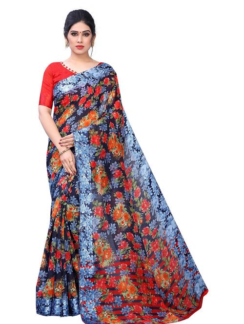 floral printed saree with blouse - 19199450 - Very Small Image - 1