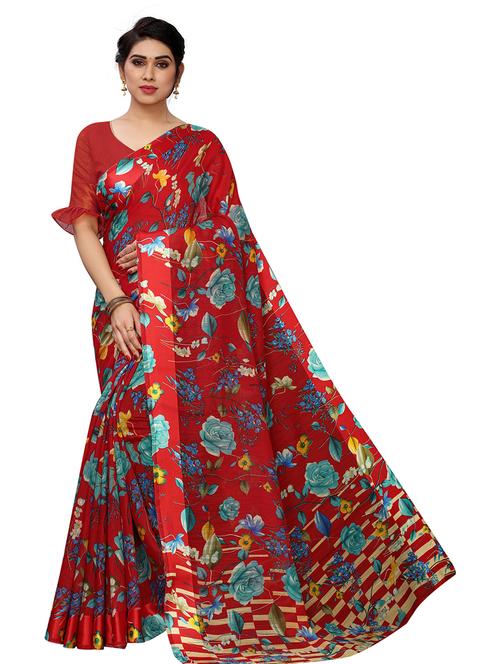 floral printed saree with blouse - 19199452 - Very Small Image - 1
