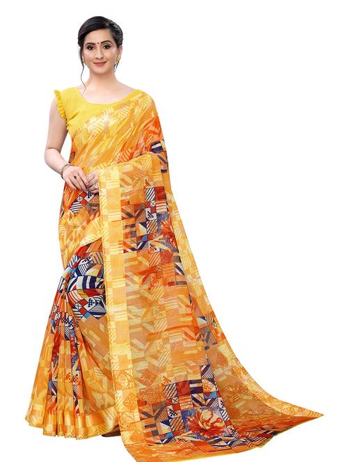 floral printed saree with blouse - 19199459 - Very Small Image - 1