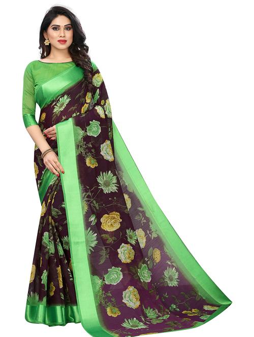 floral printed saree with blouse - 19199460 - Very Small Image - 1