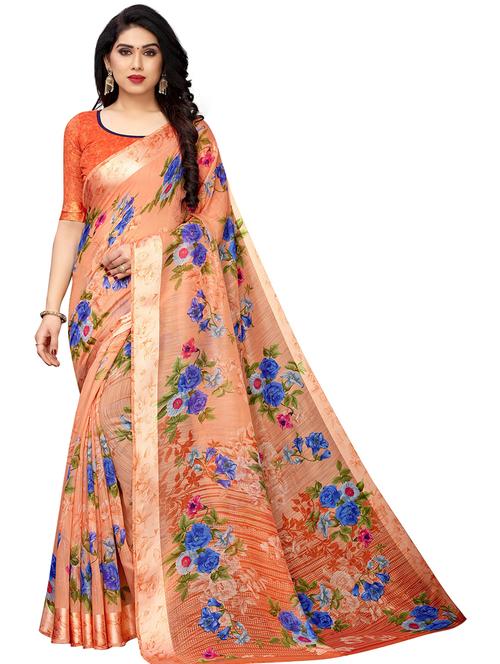 floral printed saree with blouse - 19199478 - Very Small Image - 1