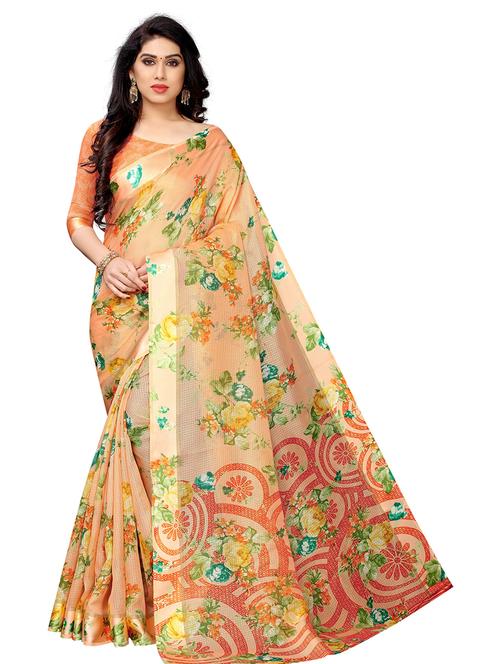 floral printed saree with blouse - 19199483 - Very Small Image - 1
