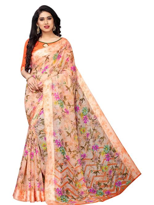 floral printed saree with blouse - 19199491 - Very Small Image - 1
