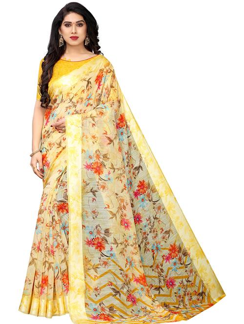 floral printed saree with blouse - 19199492 - Very Small Image - 1