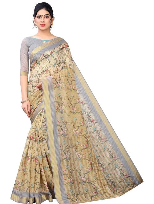 floral printed saree with blouse - 19199500 - Very Small Image - 1