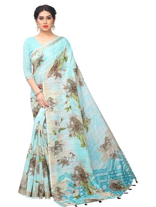 floral printed saree with blouse - 19199516 - Very Small Image - 1