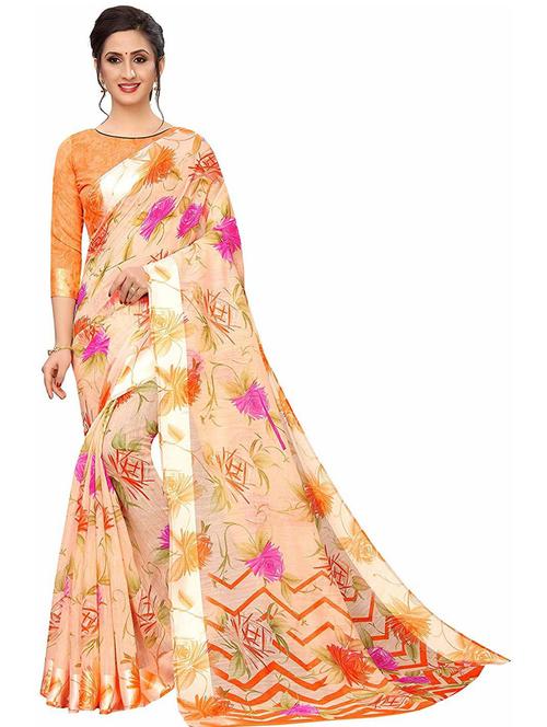 floral printed saree with blouse - 19199521 - Very Small Image - 1