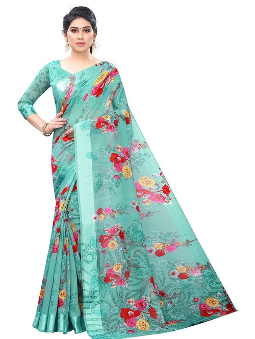 floral printed saree with blouse - 19199540 - Very Small Image - 1