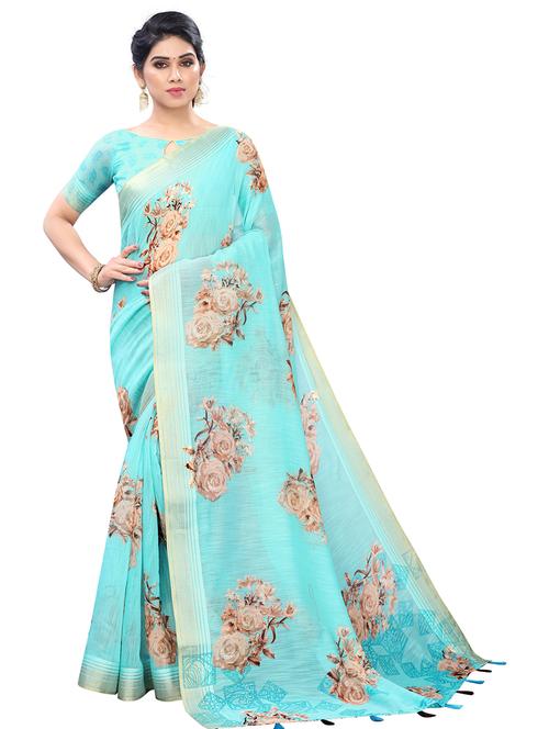 floral printed saree with blouse - 19199550 - Very Small Image - 1