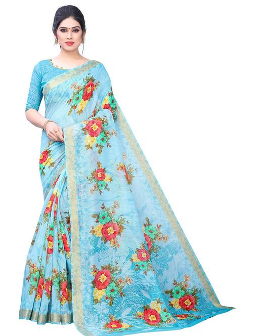 floral printed saree with blouse - 19199553 - Very Small Image - 1