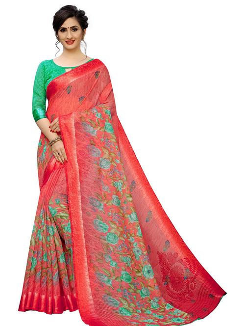 floral printed saree with blouse - 19199558 - Very Small Image - 1