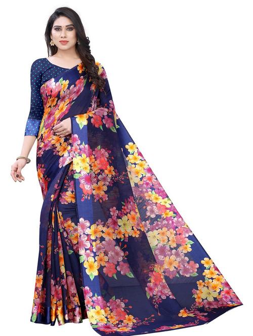 floral printed saree with blouse - 19199567 - Very Small Image - 1