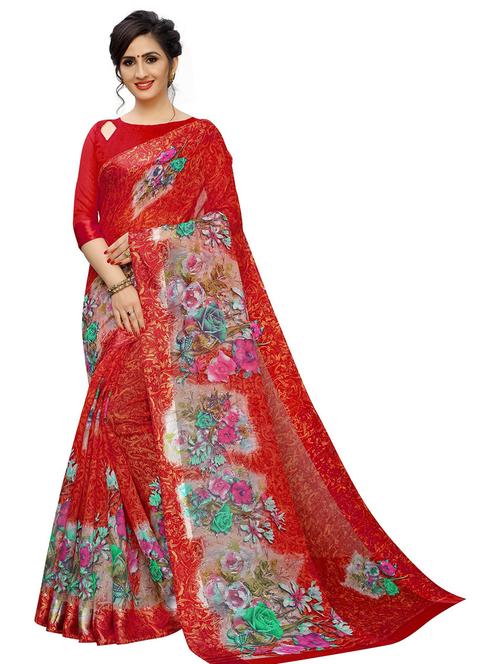 floral printed saree - 19199574 - Very Small Image - 1