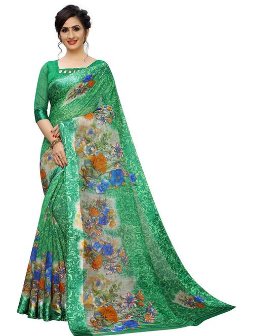 floral printed saree with blouse - 19199575 - Very Small Image - 1