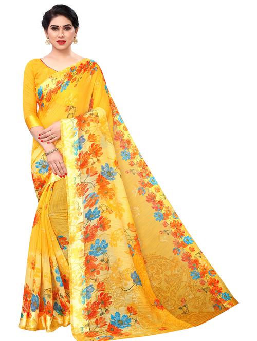 floral printed saree with blouse - 19199595 - Very Small Image - 1