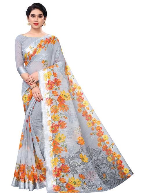 floral printed saree - 19199596 - Very Small Image - 1