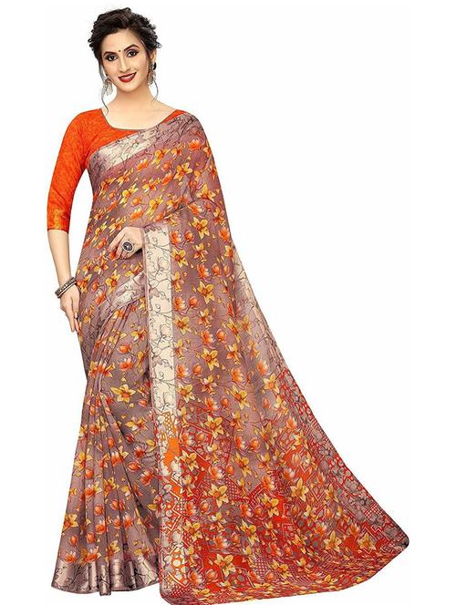 floral printed saree with blouse - 19199613 - Very Small Image - 1