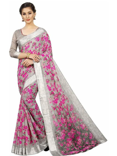floral printed saree with blouse - 19199617 - Very Small Image - 1