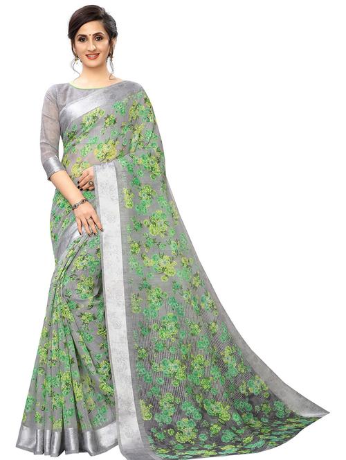floral printed saree with blouse - 19199619 - Very Small Image - 1