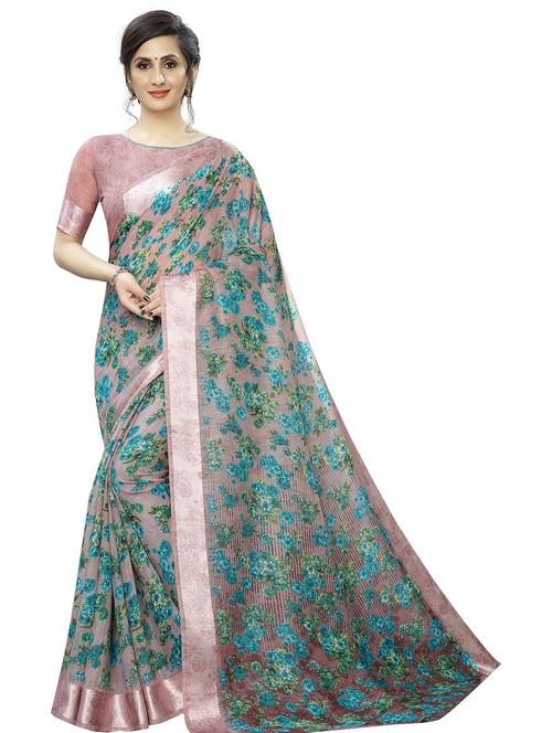 floral printed saree with blouse - 19199620 - Very Small Image - 1