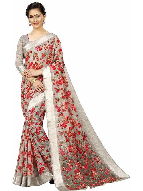floral printed saree with blouse - 19199621 - Very Small Image - 1