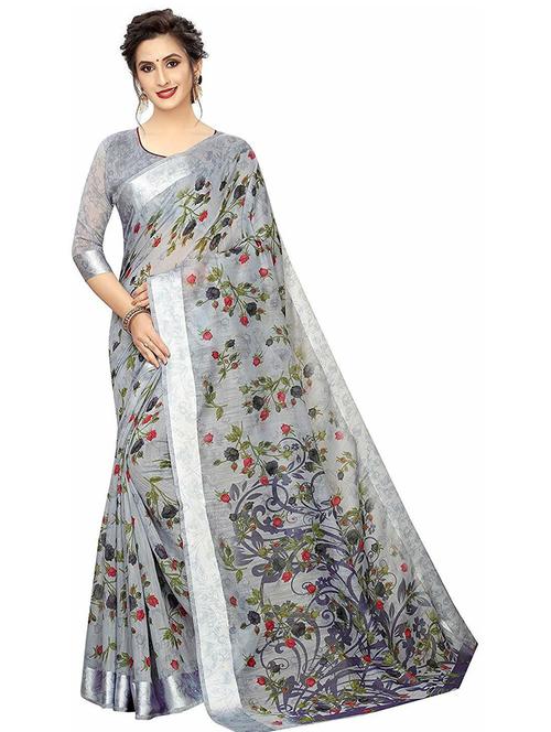 floral printed saree with blouse - 19199627 - Very Small Image - 1